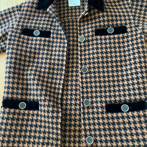 Sandro Houndstooth brown woolen jacket with fur - Picture 4 of 12